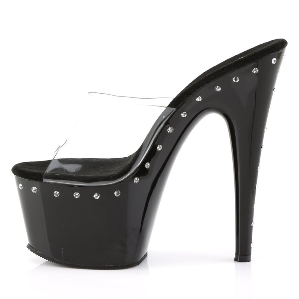Stunning Clear Platform Mules | Studded High Heels for Dancers & Glamour